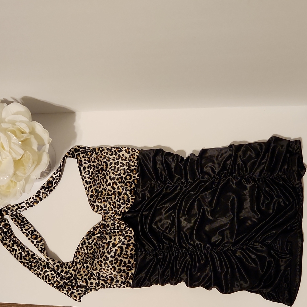Studio Y Halter Top Animal Print Ruched Bra Corset Top Large